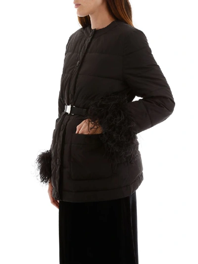 Shop Miu Miu Puffer Jacket With Ostrich Feathers In Nero (black)