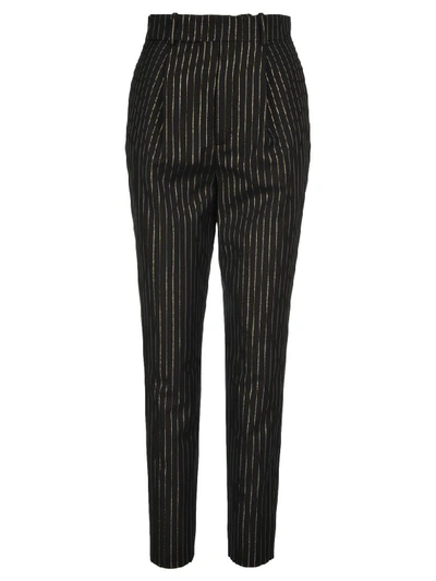 Shop Saint Laurent High-waisted Metallic Stripe Trousers In Black Gold