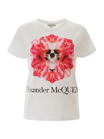 Shop Alexander Mcqueen Skull Flower T-shirt In White (white)