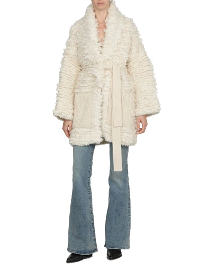 Shop Alanui Fur Stitches Knitted Coat In Lapponia White