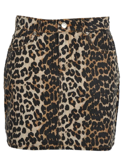 Shop Ganni Leopard Print Denim Skirt