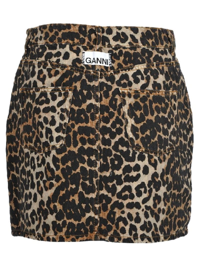 Shop Ganni Leopard Print Denim Skirt