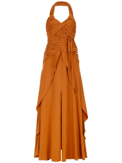 Shop Self-portrait Ruched Dress In Tan (brown)