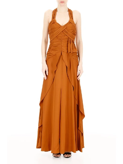 Shop Self-portrait Ruched Dress In Tan (brown)