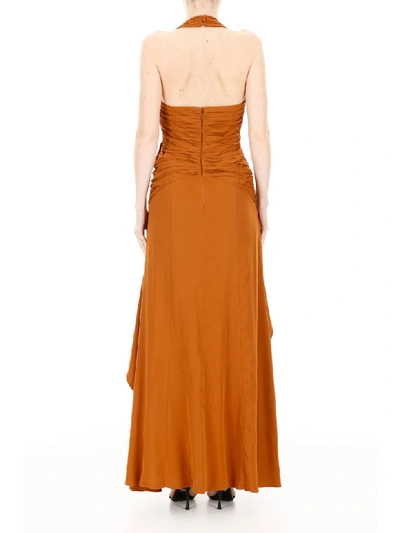 Shop Self-portrait Ruched Dress In Tan (brown)