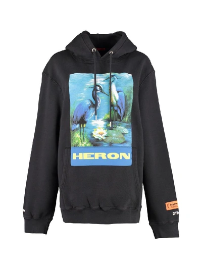 Shop Heron Preston Printed Cotton Hoodie In Black