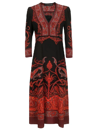 Shop Etro Suffolk Long Dress In Black/multicolor