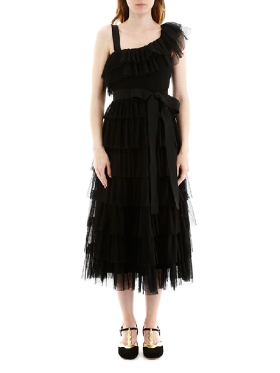 Shop Red Valentino Ruffled Tulle Dress In Nero