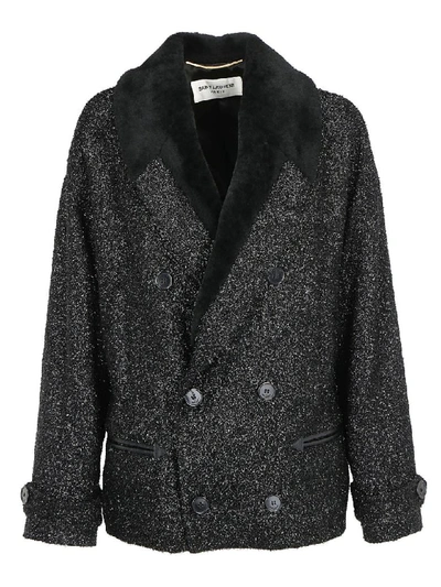 Shop Saint Laurent Coat In Noir Brillant