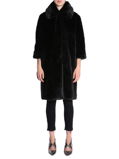 Shop Ainea Eco Fur Coat In Nero