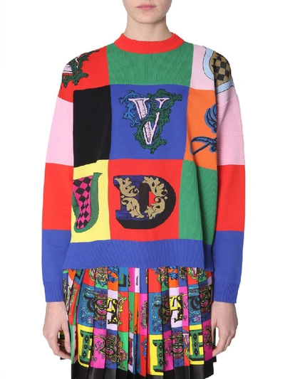 Shop Versace Crew Neck Sweater In Multicolor