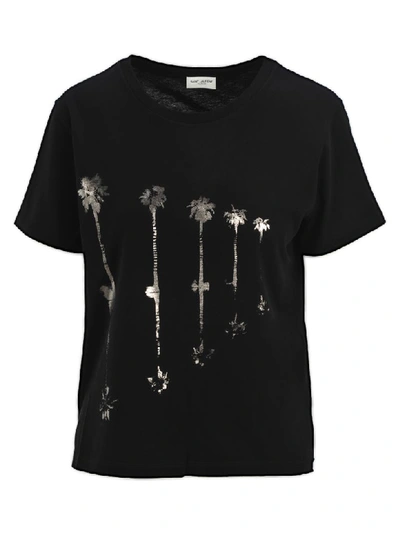 Shop Saint Laurent Palms Print T-shirt In Black