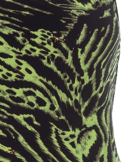 Shop Ganni Tiger Print Swimwear String Swimsuit In Black + Lime Tiger Print