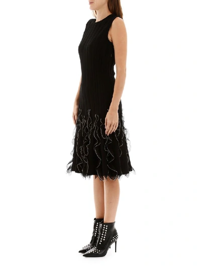 Shop Alexander Mcqueen Ruffled Dress In Black Ivory (black)