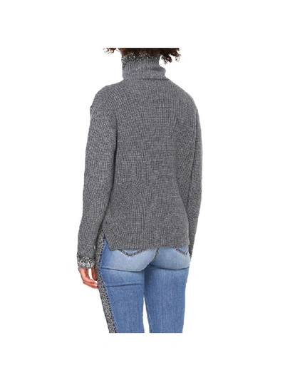 Shop Ermanno Scervino Turtleneck Sweater With Long Sleeves And Bright Inserts In Grey