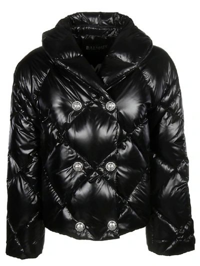 Shop Balmain Double Breasted Quilted Jacket In Black