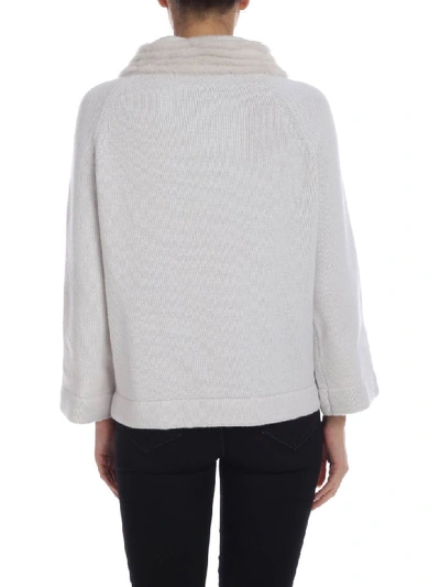 Shop Herno Cardigan With Mink Detail In Ghiaccio