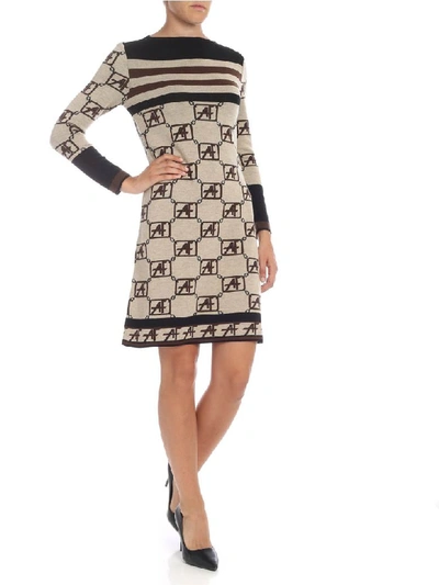 Shop Alberta Ferretti Monogram Motif Dress In Fango