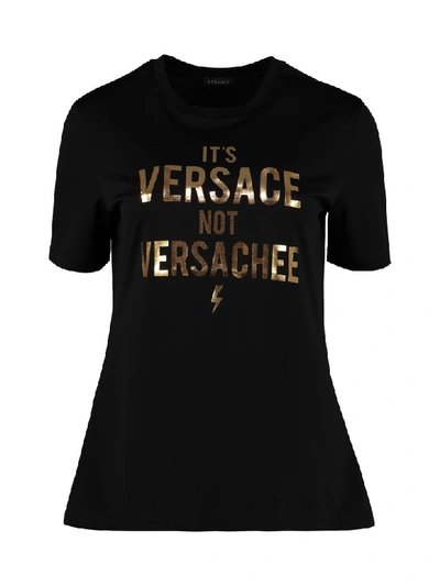 Shop Versace Crew-neck Cotton T-shirt In Black