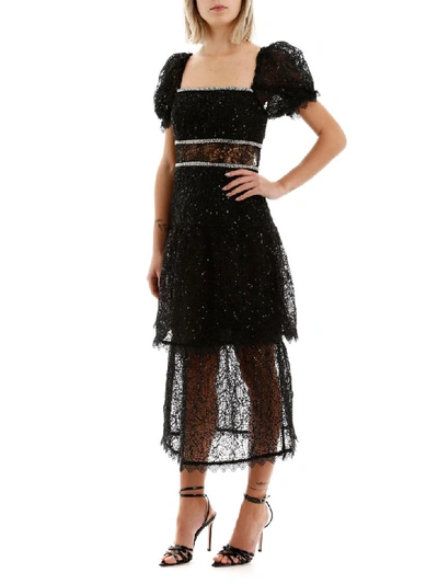Shop Self-portrait Dress With Sequins And Crystals In Black (black)