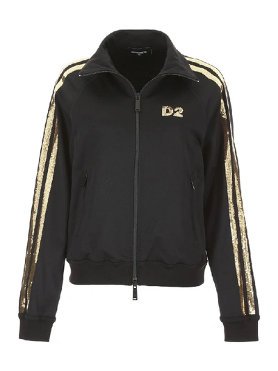 Shop Dsquared2 Track Jacket With Sequins In Black Gold (black)