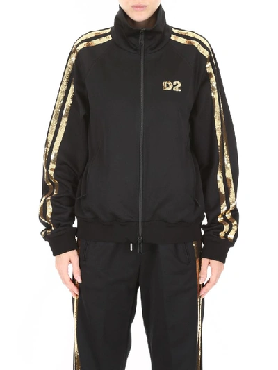 Shop Dsquared2 Track Jacket With Sequins In Black Gold (black)
