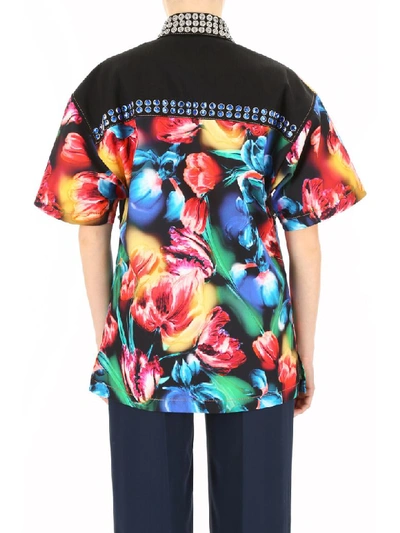 Shop Miu Miu Floral Stretch Denim Shirt In Nero (black)