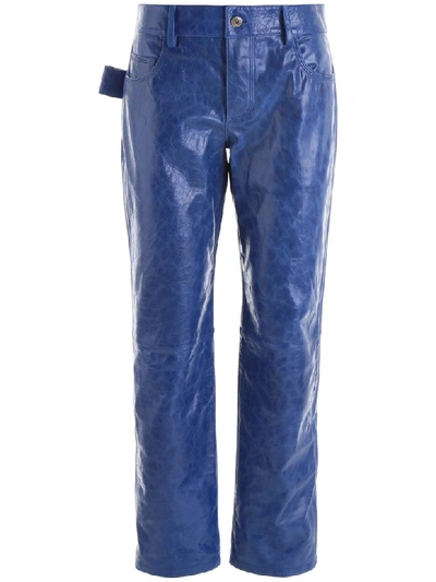 Shop Bottega Veneta Leather Trousers In Primary Blue