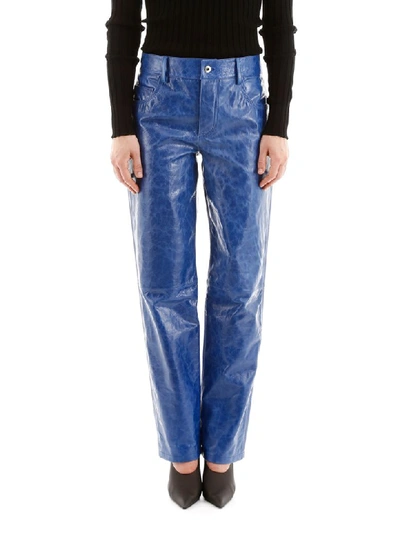 Shop Bottega Veneta Leather Trousers In Primary Blue