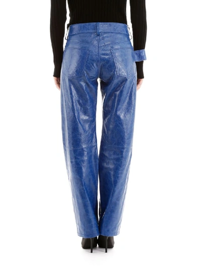 Shop Bottega Veneta Leather Trousers In Primary Blue