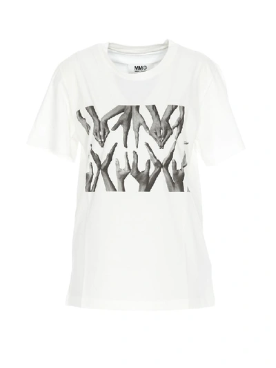 Shop Mm6 Maison Margiela T-shirt Logo Hands In White
