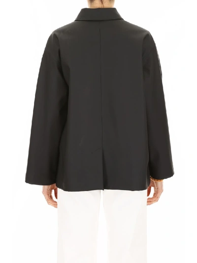 Shop Miu Miu Waxed Raincoat With Logo In Nero (black)