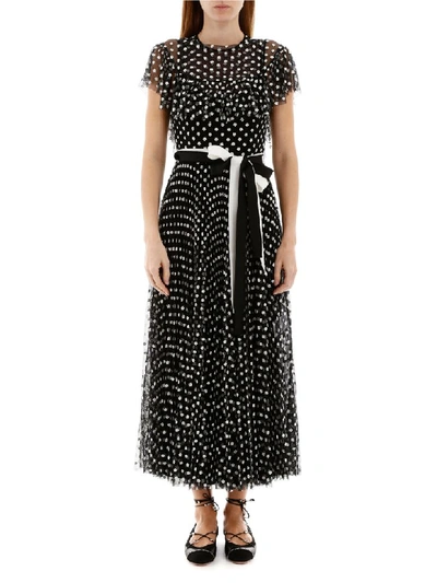Shop Red Valentino Floral-embroidered Dress In Nero (black)