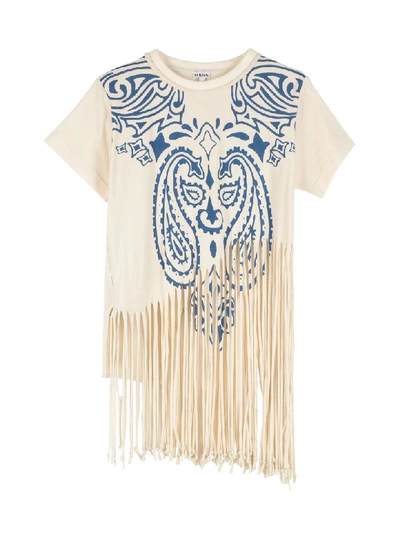 Shop Loewe Printed Cropped T-shirt With Fringes In Ecru