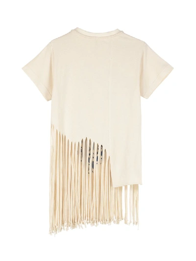 Shop Loewe Printed Cropped T-shirt With Fringes In Ecru