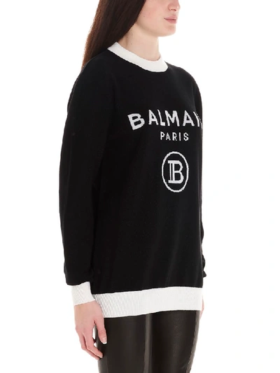 Shop Balmain Sweater In Bianco Nero