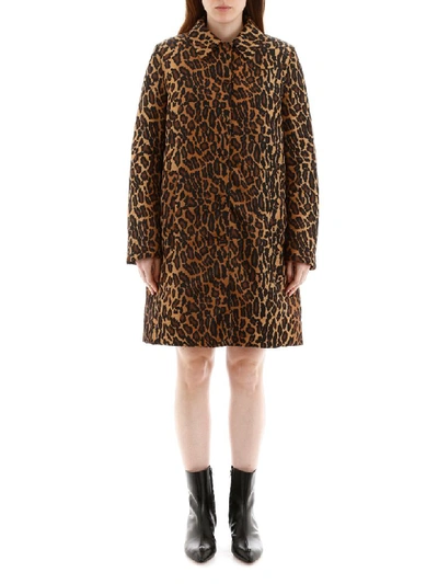 Shop Miu Miu Leopard-printed Coat In Kaki (brown)