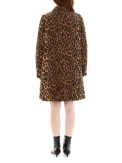 Shop Miu Miu Leopard-printed Coat In Kaki (brown)