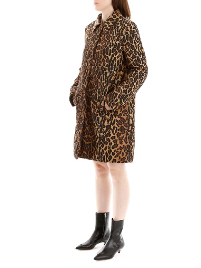 Shop Miu Miu Leopard-printed Coat In Kaki (brown)