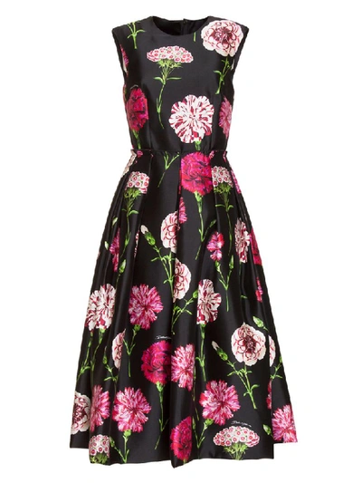 Shop Dolce & Gabbana Carnation Print Silk Midi Dress In Nero