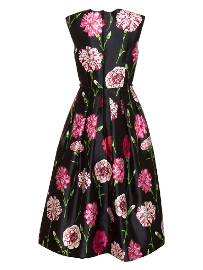 Shop Dolce & Gabbana Carnation Print Silk Midi Dress In Nero