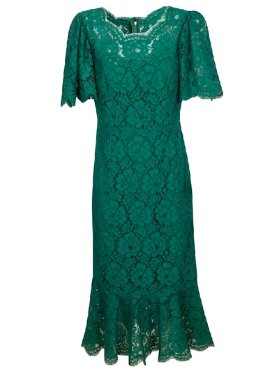 Shop Dolce & Gabbana Floral Lace Dress In Green
