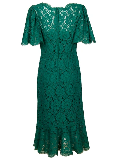 Shop Dolce & Gabbana Floral Lace Dress In Green