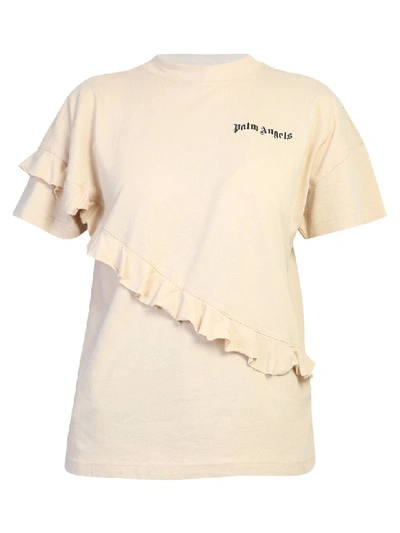 Shop Palm Angels Branded T-shirt In Beige