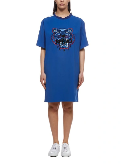 Shop Kenzo Embroidered Tiger Dress In Bluette Bianco