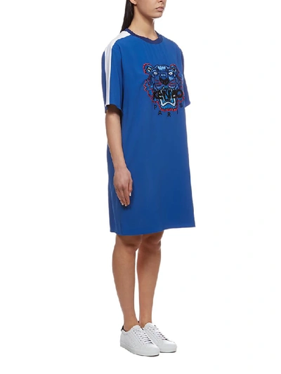 Shop Kenzo Embroidered Tiger Dress In Bluette Bianco