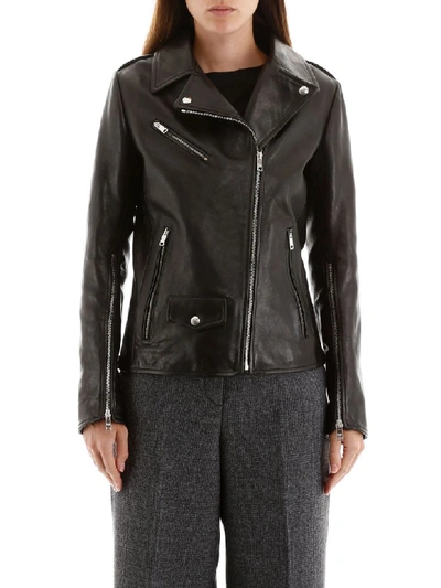 Shop Prada Leather Jacket In Nero (black)