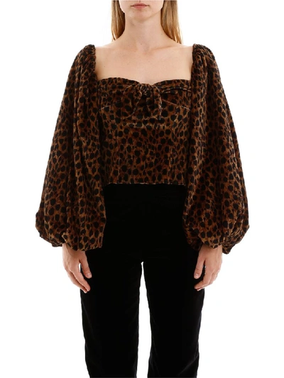 Shop Attico Leopard-printed Velvet Top In Natural (brown)