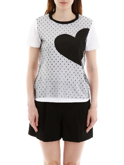 Shop Red Valentino Plumetis T-shirt With Heart In Bianco Nero (white)