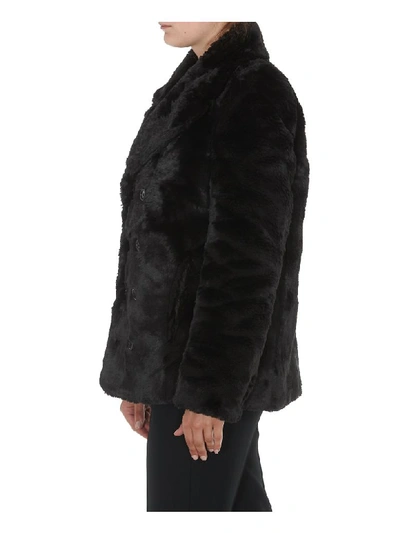 Shop Saint Laurent Faux Fur Pea Coat In Black